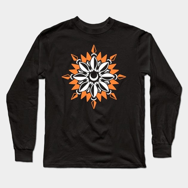 Abstract Moon Flower Print (Orange) Long Sleeve T-Shirt by Axiomfox